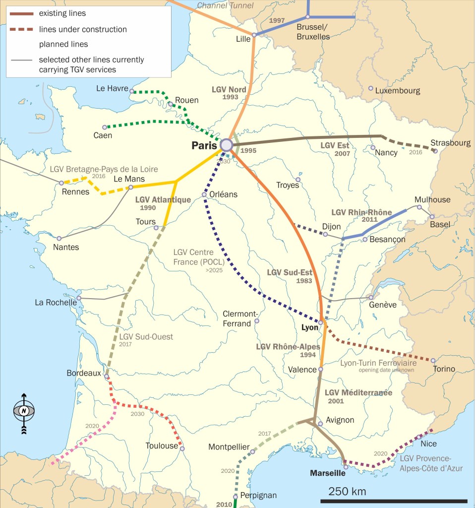 TGV route network - Railpass France